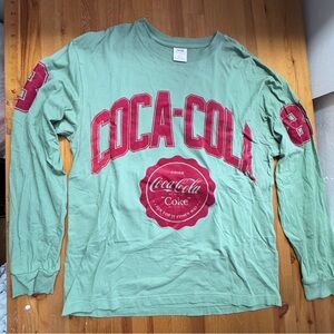 Coca-Cola Green Long Sleeve Shirt with velvety letters small
